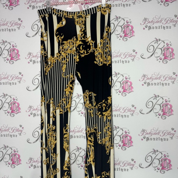 Win win apparel pants baroque striped black gold ornate stripes stretchy comfy - Picture 10 of 13